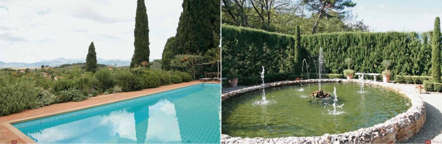Из сада открываются захватывающие виды на Лукку и тосканские пейзажи :: За зеленой стеной прячется овальный водоем с фонтаном
